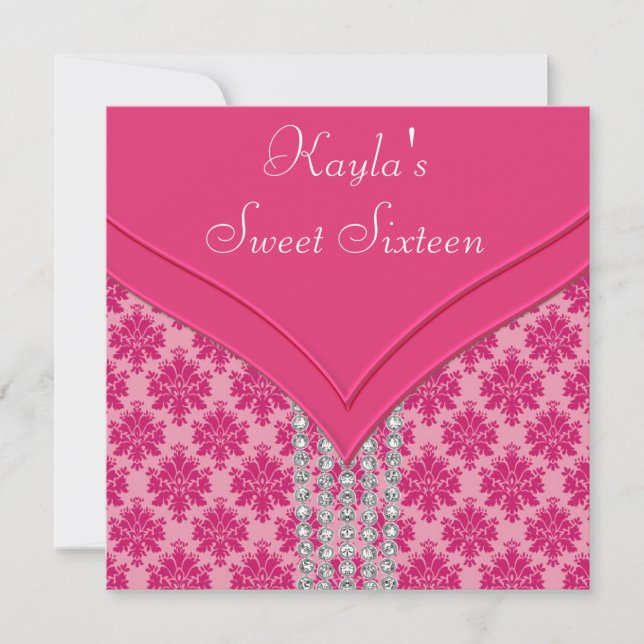 Convites Partido do doce 16 do damasco do rosa quente (Frente)