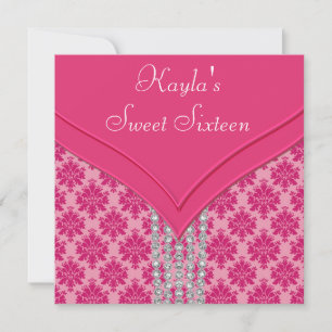 Convites Partido do doce 16 do damasco do rosa quente