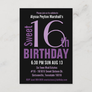 Convites Partido do doce moderno preto e roxo do texto 16o
