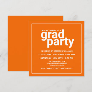 Convites Partido do Formando Básico Moderno Laranja e Branc