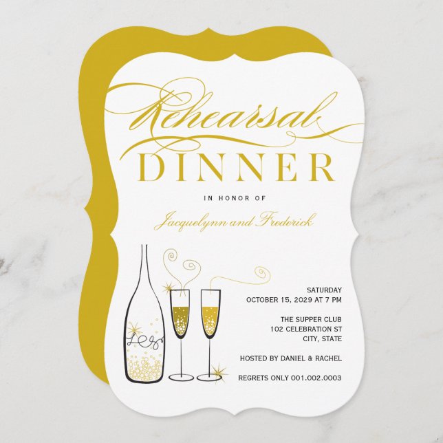 Convites Partido do Janto de Ensaio de Casamento Chic com C (Frente/Verso)