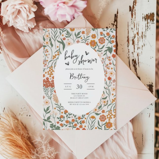 Convites Partido do Jardim de Flores Selvagens Gênero Chá d (Fall Wildflower Baby Shower Invite)