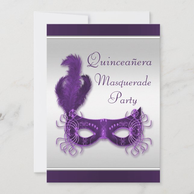 Convites Partido do mascarada de Quinceañera no roxo & na (Frente)