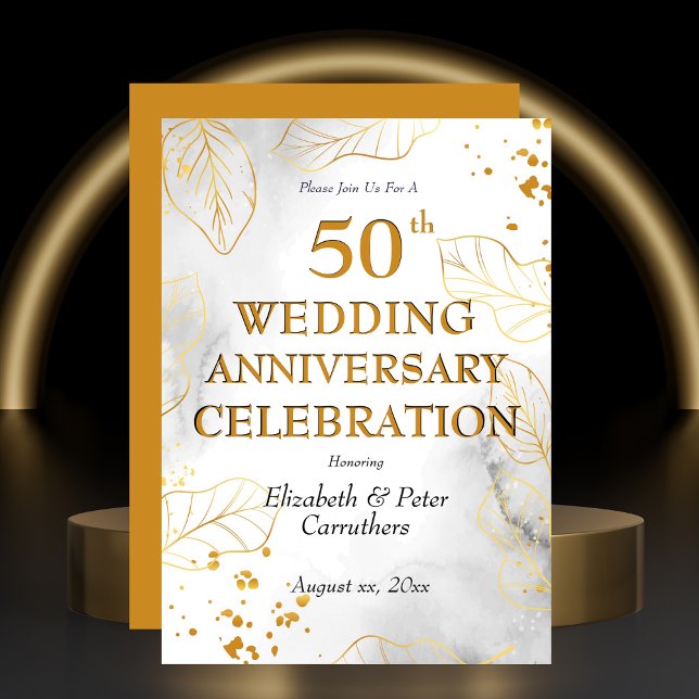 Convites Partido do Ouro de Celebração do 50º Aniversário d (50th Wedding Anniversary Celebration Golden Party Invitation)