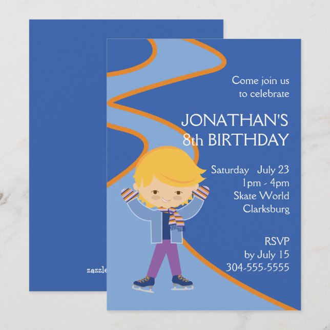 Convites Partido do patinagem no gelo do menino (Frente/Verso)