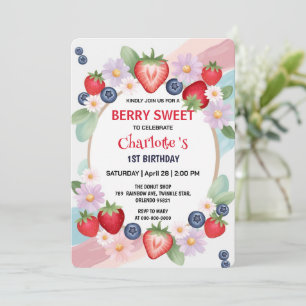 Convites Partido do primeiro aniversario de Morango Vermelh