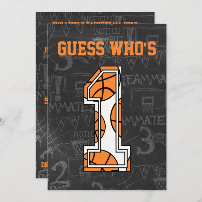 Convites Partido do primeiro aniversario de Quadro de Basqu (Frente/Verso)