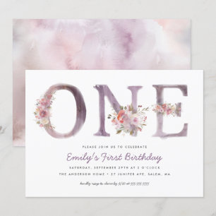 Convites Partido do primeiro aniversario Floral de Água Ro