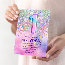 Convites Partido do primeiro aniversario Rainbow Sparkle Gl