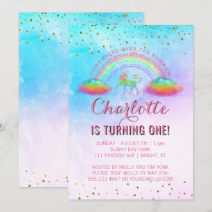 Convites Partido do primeiro aniversario Rainbow Unicorn Wa