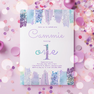 Convites Partido do primeiro aniversario Roxo Roxo Iridesce