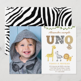 Convites Partido do primeiro aniversario Safari em espanhol