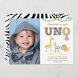 Convites Partido do primeiro aniversario Safari em espanhol