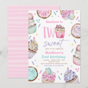 Convites Partido do segundo aniversário cupcake Dois Doce F