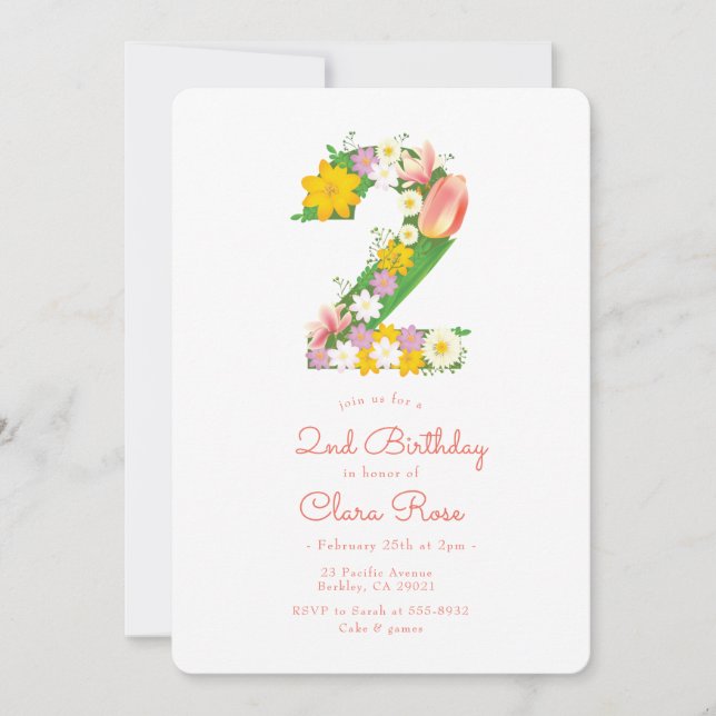 Convites Partido do segundo aniversário da Flor do Jardim (Frente)