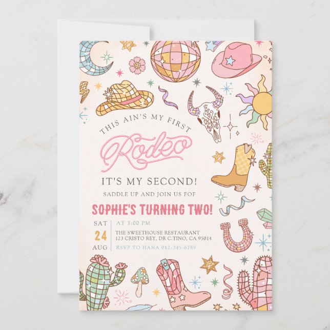 Convites Partido do segundo aniversário do Disco Cowgirl Ro (Frente)