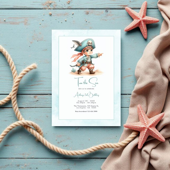 Convites Partido do segundo aniversário Pirate Toddler (“Two the Sea” Pirate Toddler 2nd Birthday Party Invitation)