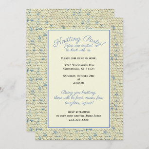 Convites Partido do tricô - Padrão de Tweed Azul/Fio natura
