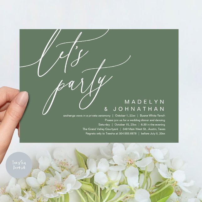 Convites Partido do vamos, Janto Romântico de Casamento e D (Let's Party, Romantic Charm Wedding Dinner Dancing Lunch Brunch Invitation Card PDF Sage Green)