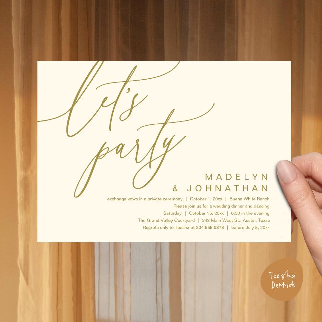Convites Partido do vamos, Janto Romântico de Casamento e D (Let's Party, Romantic Charm Wedding Dinner Dancing Lunch Brunch Invitation Card PDF Yellow gold)