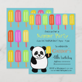 Convites Partido do verão do urso de panda com Popsicles