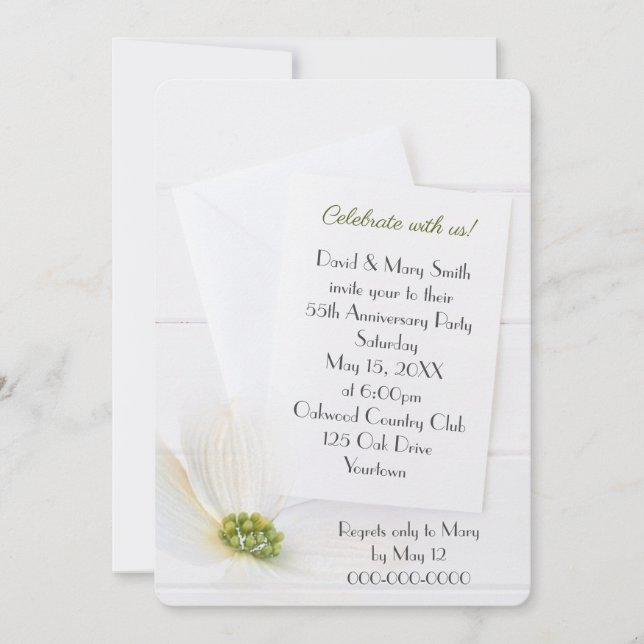 Convites Partido dos 55 anos brancos Cosmos em Madeira Bran (Frente)