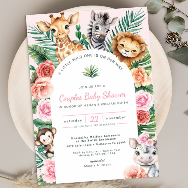 Convites Partido dos Casais do Chá de fraldas Selgle Safari (Cute Safari Baby Shower Invite)