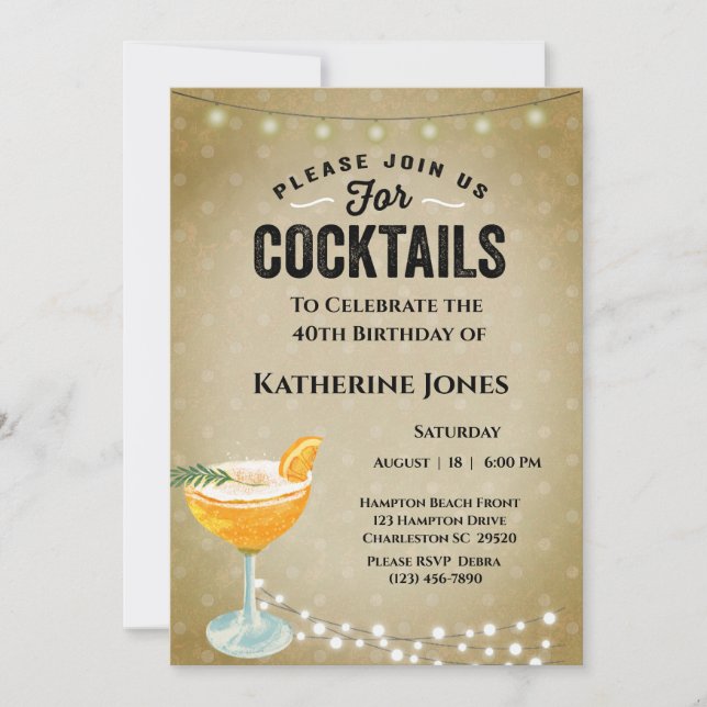Convites Partido dos Cocktail, aniversário de 40 anos casta (Frente)