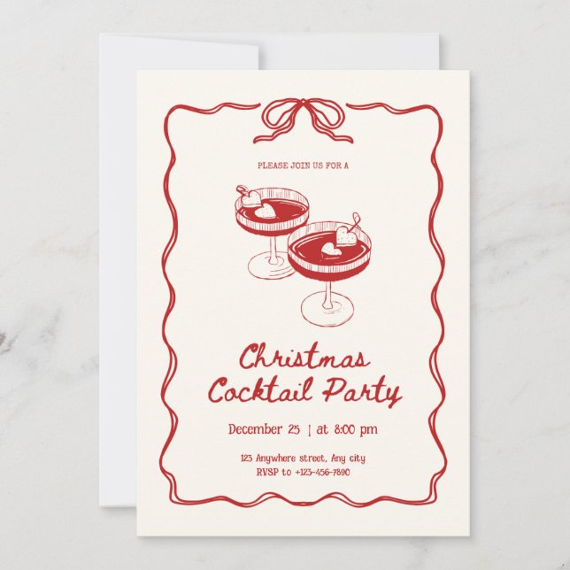 Convites Partido dos Cocktail Red Christmas (Frente)