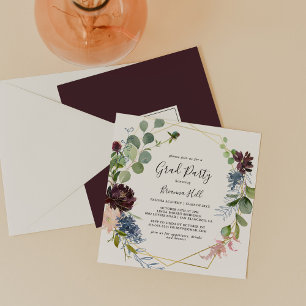 Convites Partido dos Formando Geométricos Dourados Burgundy