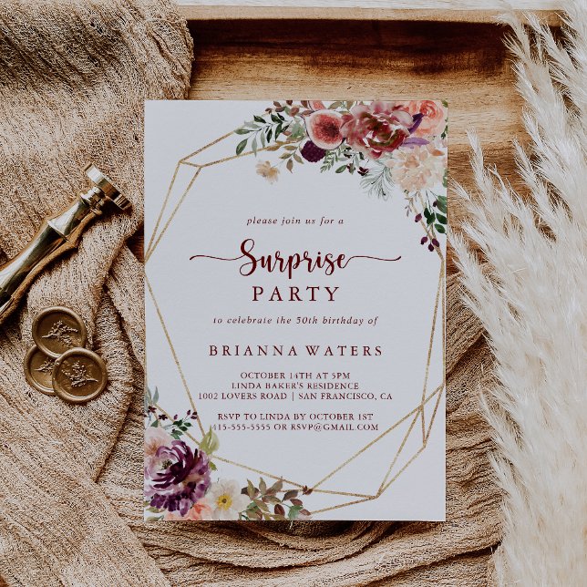 Convites Partido Dourado da Surpresa Floral de Verão, Russo (Criador carregado)