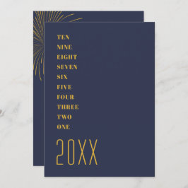 Convites Partido Dourado de Ano Novo Minimalista Azul