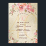 Convites Partido Dourado de Rosas Rosa Floral aniversário d<br><div class="desc">Convide seus hóspedes em estilo para uma festa de aniversário de 40 anos com este convite de cartão floral vintage. Este elegante modelo de design apresenta rosas de aquarela em tons de rosa e pêssego com folhas verdes em um fundo dourado brilhante. No centro há um grande número "40" em...</div>