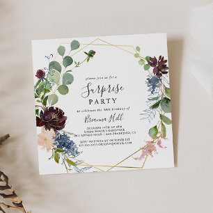 Convites Partido Dourado de Surpresa Geométrica Burgundy