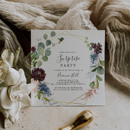 Convites Partido Dourado de Surpresa Geométrica Burgundy