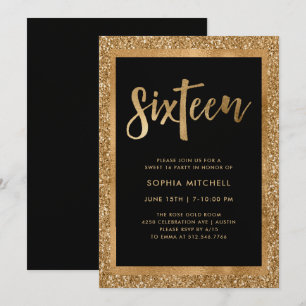 Convites Partido Dourado do doce 16 do brilho   do falso