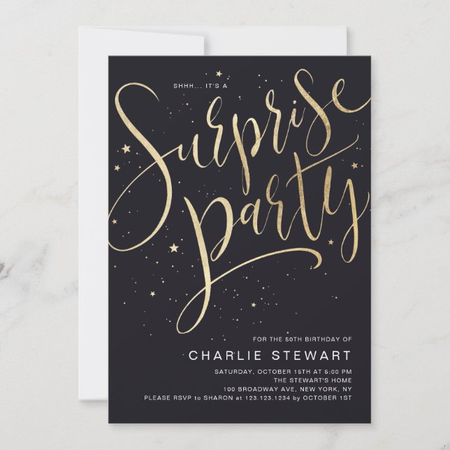 Convites Partido Dourado e negro da caligrafia moderna (Frente)