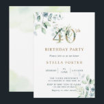 Convites Partido Dourado Eucalyptus Botanic aniversário de<br><div class="desc">Este convite de festas apresenta cor d'água pintada de eucalipto e folhas verdes com números botânicos de ouro.</div>
