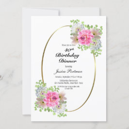 Convites Partido Dourado Rosa aniversário de 40 anos