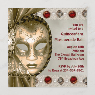 Convites Partido Dourado vermelho do mascarada da pérola