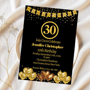 Convites Partido Elegante aniversário de 30 anos de Negro e
