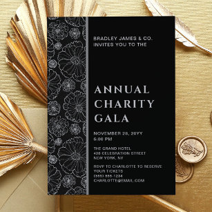 Convites Partido Elegante Black Botanic Charity Event Gala