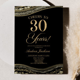 Convites Partido Elegante Black Dourado Agate aniversário d