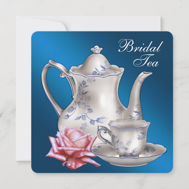 Convites Partido Elegante Blue Bridal Tea (Frente)