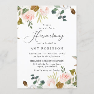 Convites Partido Elegante Blush & White Floral Housearming