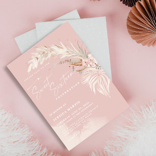 Convites Partido Elegante Boho Pampas Blush Sweet 16