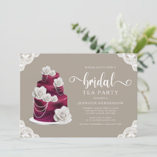 Convites Partido Elegante Burgundy Bridal Tea