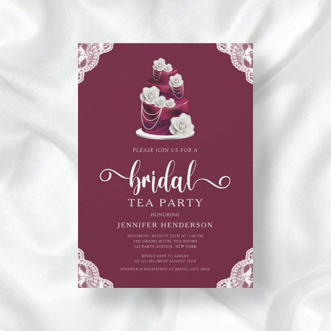 Convites Partido Elegante Burgundy Bridal Tea (Criador carregado)