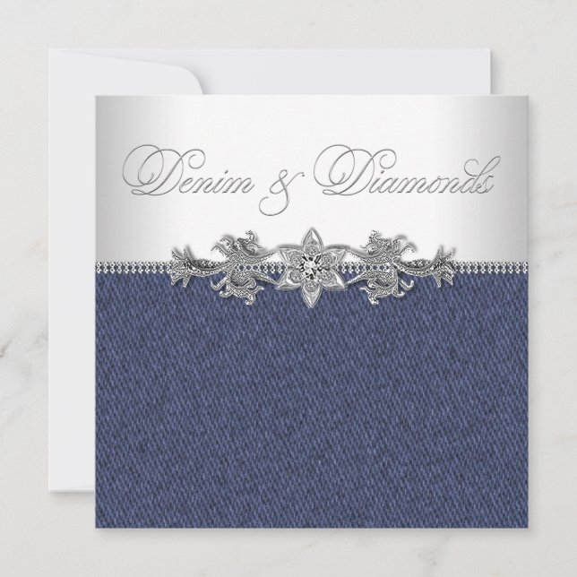 Convites Partido Elegante Denim e Diamantes (Frente)