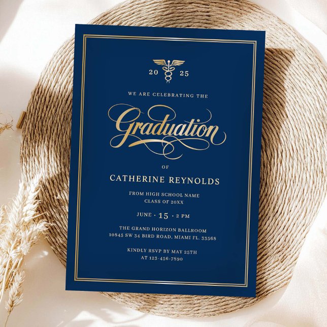Convites Partido Elegante do Formandos Azul Dourado (Criador carregado)